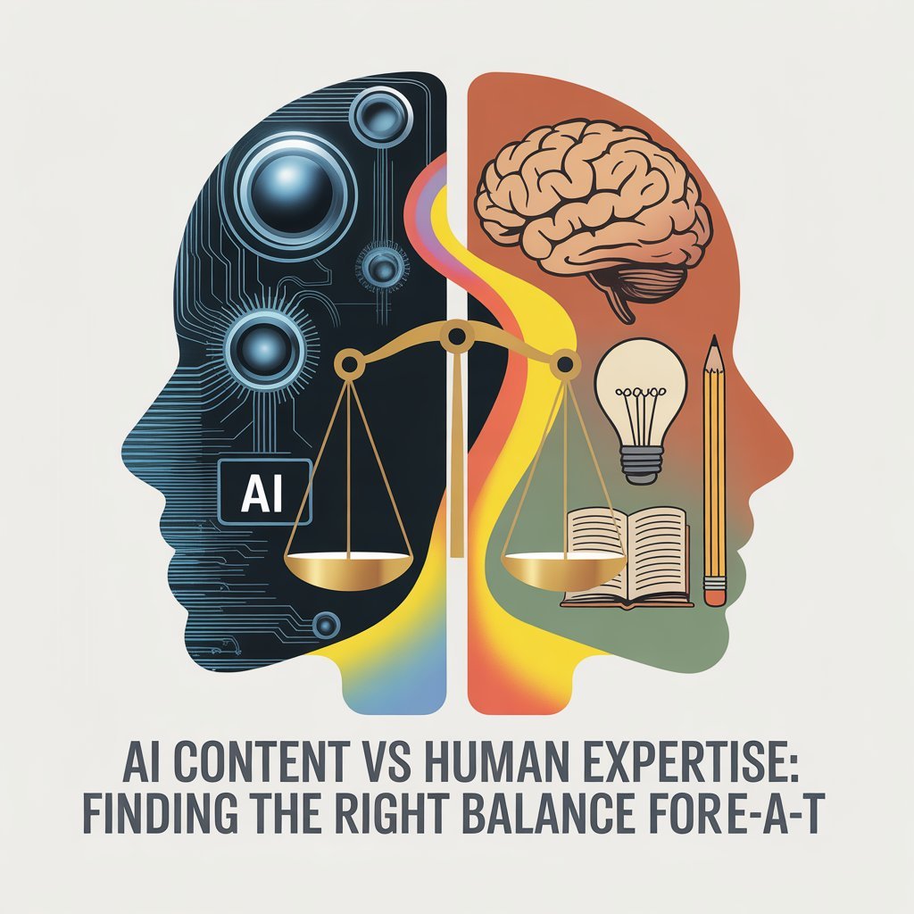 AI content vs human content balance illustration for E-E-A-T SEO strategy