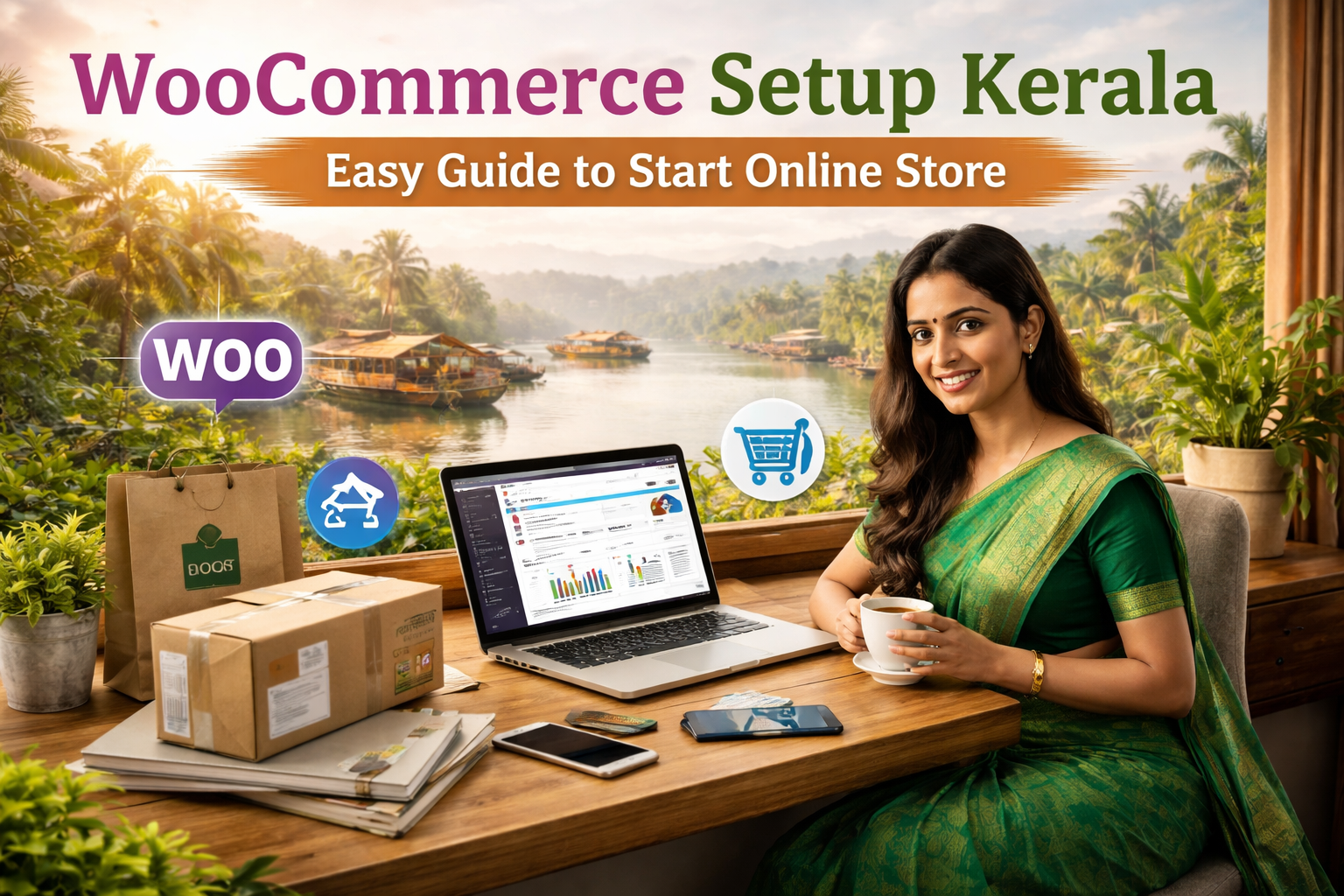 WooCommerce setup in Kerala showing an easy guide to start an online store with eCommerce tools and dashboard