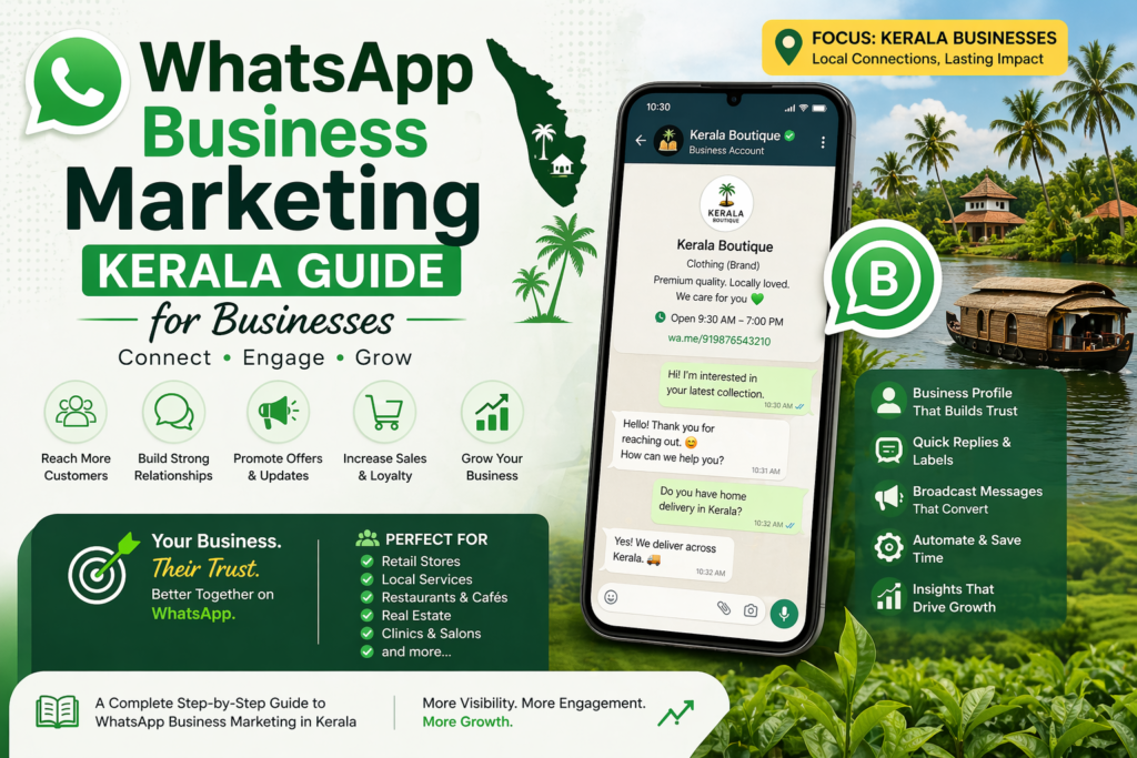 WhatsApp Business marketing in Kerala showing local business communication, customer engagement, and mobile marketing strategy