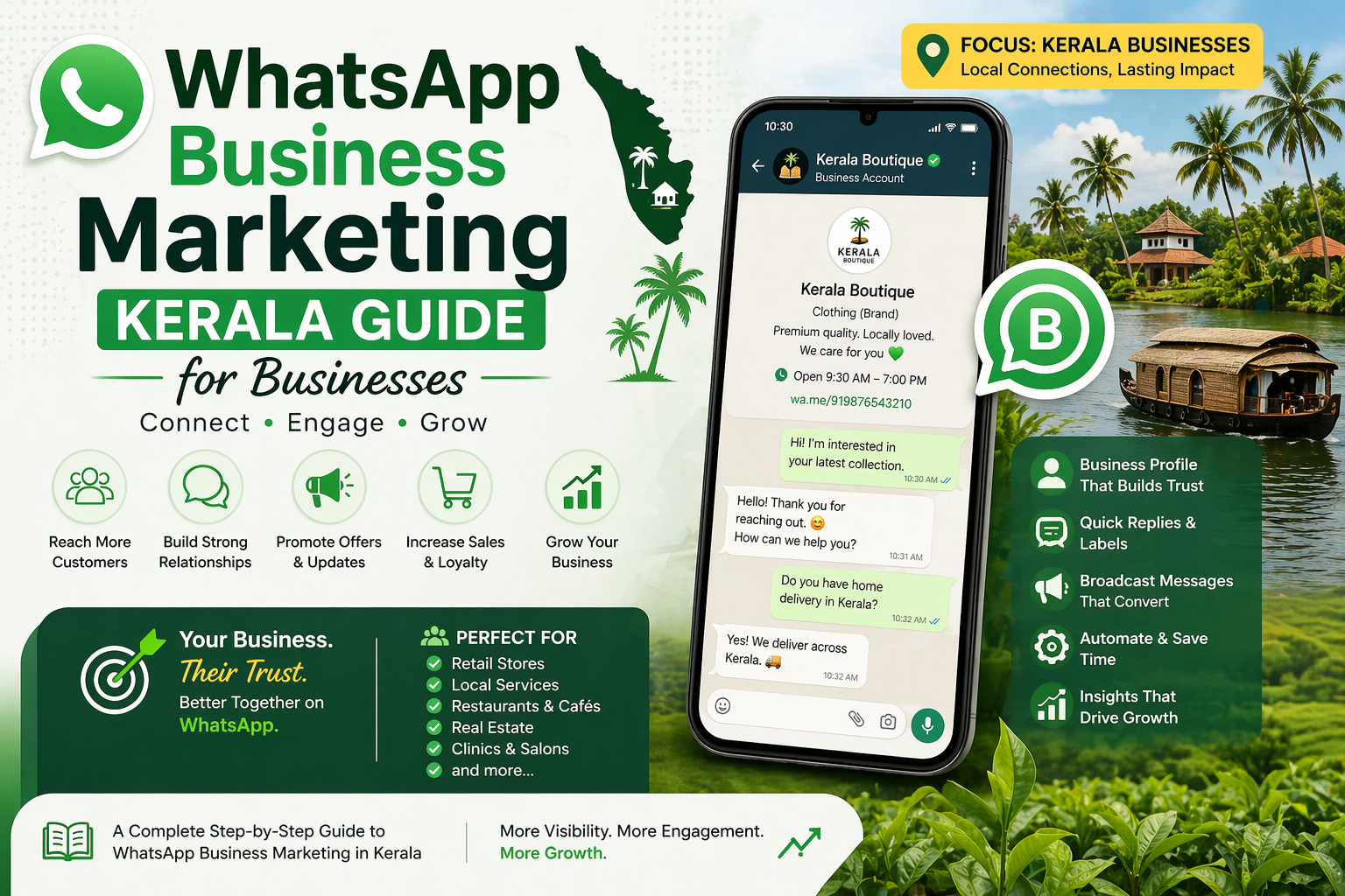 WhatsApp Business marketing in Kerala showing local business communication, customer engagement, and mobile marketing strategy