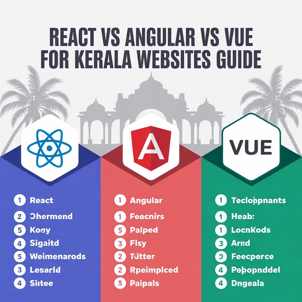 React vs Angular vs Vue comparison for Kerala websites showing modern JavaScript frameworks and frontend development concepts